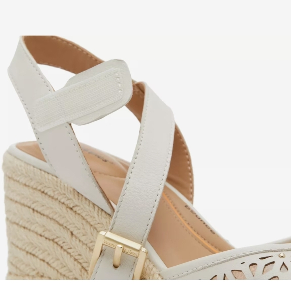 Hush Puppies Bounce Cream Espadrille Wedge Sandals Buckle Leather Cut-Out - Picture 9 of 11